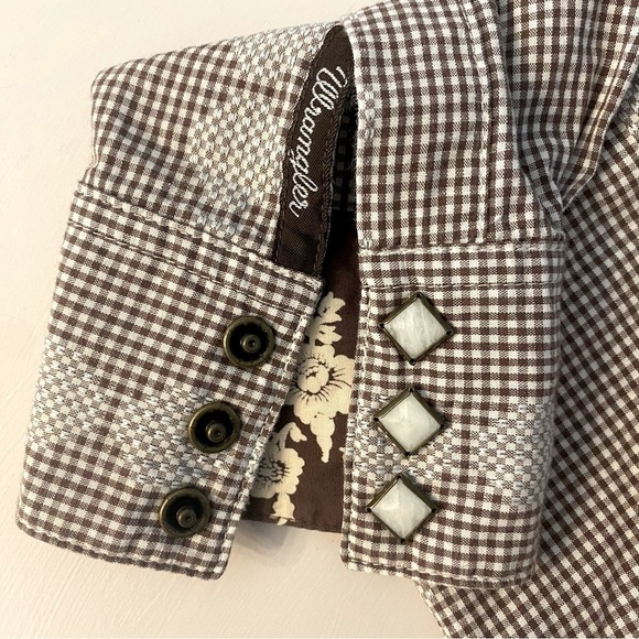 Wrangler Brown and White Plaid Western Style Collared Dress Shirt - Picture 10 of 11